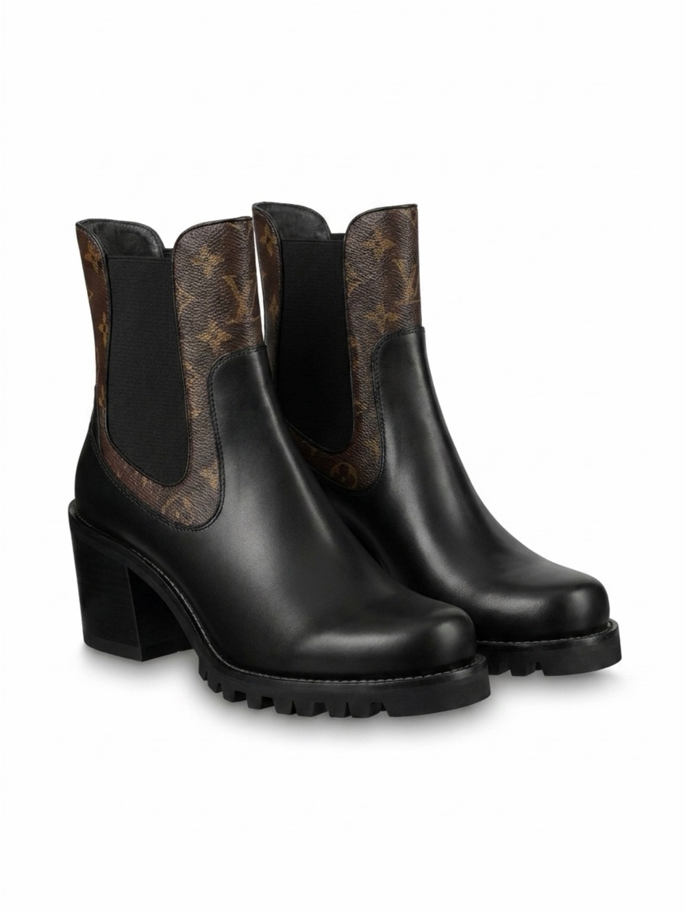 Louis Vuitton Limitless Black Leather Boots with Brown Monogram Size 39 US 9